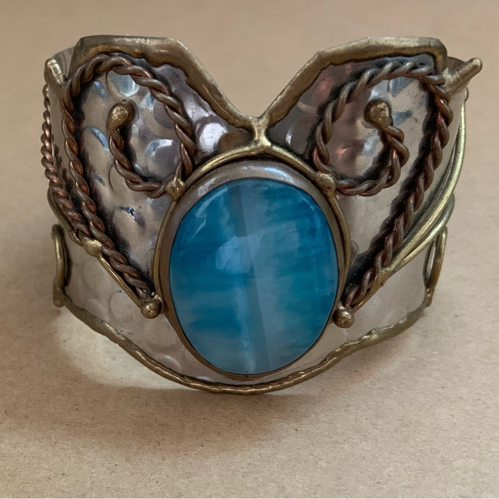 Vintage Silver & Copper Turquoise Stone Bangle